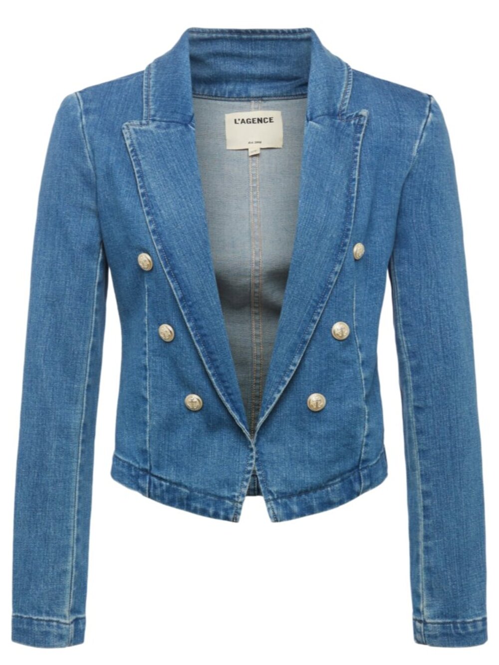 L'Agence Wayne Denim Cropped Blazer Jacket - Picture 8 of 16